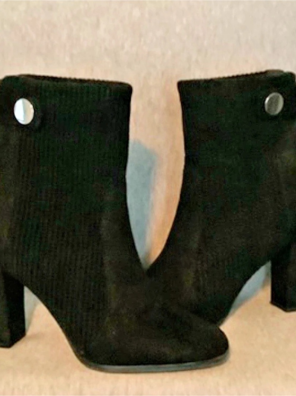 Black Ribbed Knit Heeled Ankle Boots